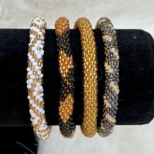 HAND CRAFTED in Nepal Beaded Bracelets (set of 4) GOLD2